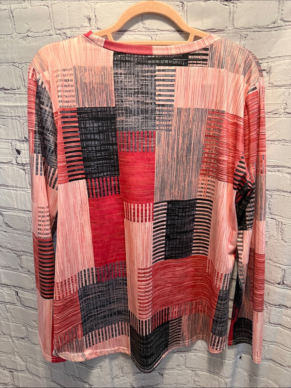 Red, Pink, & Black Patchwork Stripe Long Sleeve Top - Picture 4 of 5